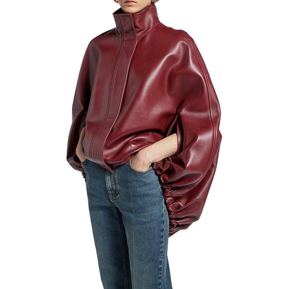 Balenciaga Women Short Burgundy Leather Cape - Picture 5 of 6